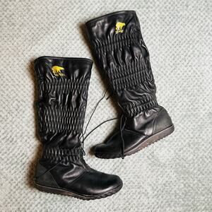SOREL Firenzy Black Leather Knee High Moccasin Style Laceup Inuit Boots Wmns 7